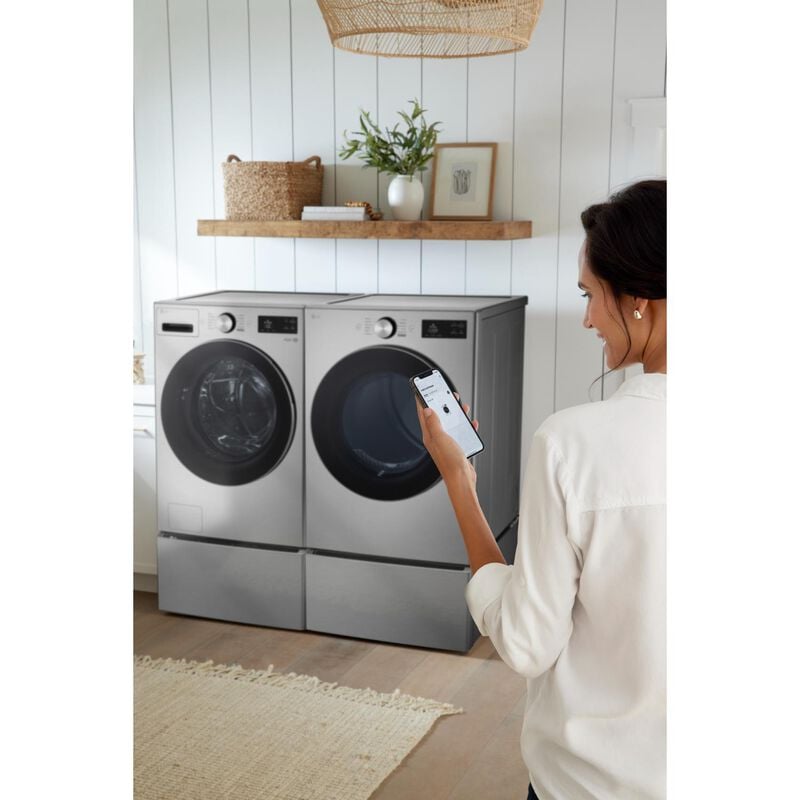 LG 27 in. 5.0 cu. ft. Smart Stackable Front Load Washer with TurboWash 360, AI DD Built-In Intelligence, Sanitize & Steam Cycle - Graphite Steel, , hires