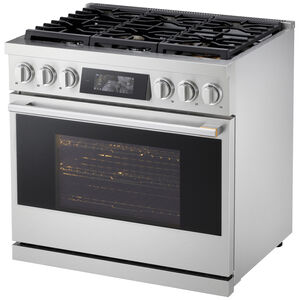 LG Signature 36 in. 6.3 cu. ft. Smart Air-Fry True European Convection Slide-In Gas Range with 6 Sealed Burners - Stainless Steel, , hires