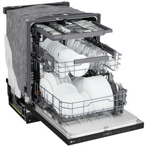 LG 24 in. Top Control Flush-Mount Smart Dishwasher with 46 dBA Sound Level, 3rd-Rack, AutoVent Dry & Pocket Handle - Black, , hires