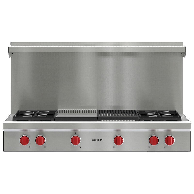Wolf 48 in. 4-Burner LP Gas Rangetop with Griddle, Grill & Power Burner - Stainless Steel, , hires