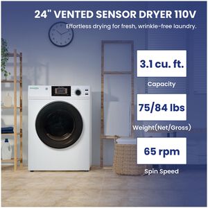 Equator Premium Compact 24 in. 3.1 cu. ft. Stackable Electric Dryer with Sensor Dry & Sanitize Cycle - White, , hires