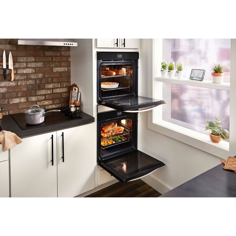 Whirlpool 24 in. 5.8 cu. ft. Smart Front Control Electric Double Wall Oven with True European Convection - Black, Black, hires