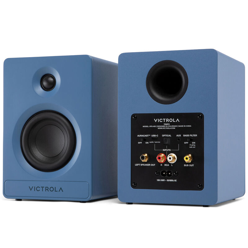 Victrola Tempo Bluetooth Bookshelf Speakers - Blue, , hires