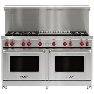 Wolf 60 in. 8.8 cu. ft. Double Oven Freestanding Gas Range with 6 Sealed Burners & Infrared Dual Griddle - Stainless Steel, , hires