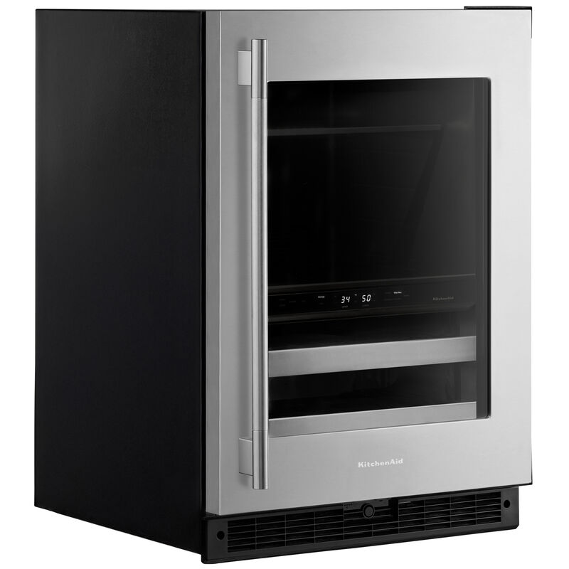 KitchenAid 24 in. Built-In/Freestanding 4.8 cu. ft. Compact Beverage Center with Adjustable Shelves & Digital Control - Stainless Steel, Stainless Steel, hires