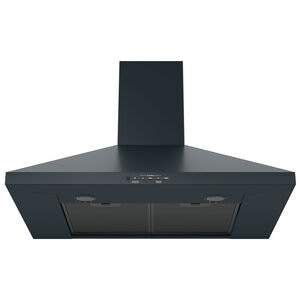 GE 30 in. Convertible Chimney Style Range Hood with 350 CFM, 4 Fan Speeds & 2 Halogen Lights - Black Slate, , hires
