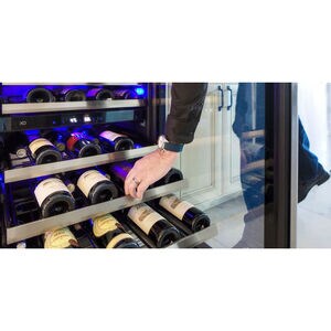 XO 24 in. Wine Cooler with Metal Racks, Dual Temperature Zones & 119 Bottle Capacity - Black Glass, , hires