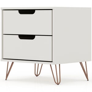 Manhattan Comfort Rockefeller Mid-Century Modern 2-Drawer Nightstand Off White, White, hires