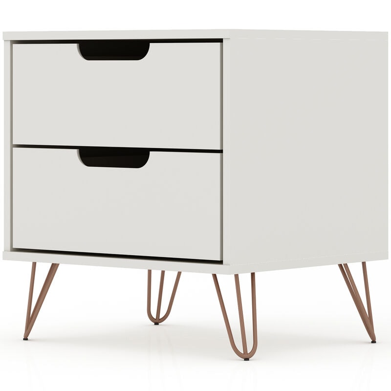 Manhattan Comfort Rockefeller Mid-Century Modern 2-Drawer Nightstand Off White, White, hires