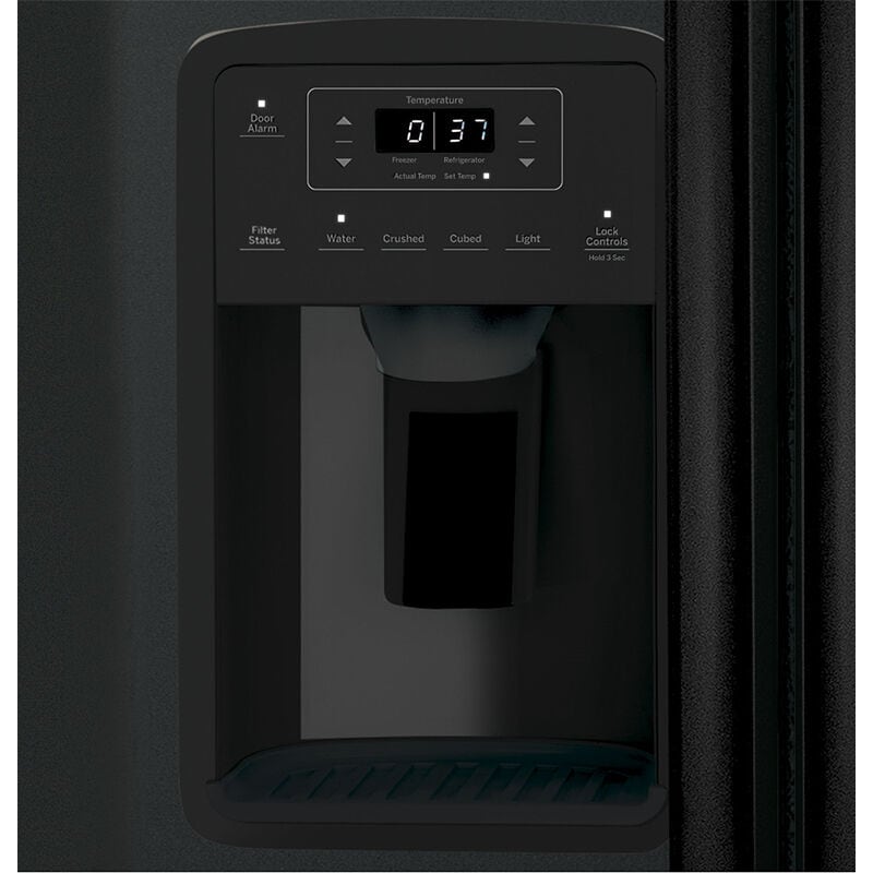 GE 33 in. 23.0 cu. ft. Energy Star Side-by-Side Refrigerator with External Ice & Water Dispenser - Black, Black, hires