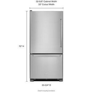 KitchenAid 33 in. 22 cu. ft. Bottom Freezer Refrigerator Left Hinged - Stainless Steel, , hires