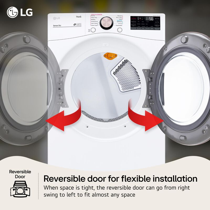 LG 27 in. 7.4 cu. ft. Smart Stackable Round-Door Electric Dryer with Built-In Intelligence, Sensor Dry, Turbo Steam, Sanitize & Steam Cycle - White, White, hires