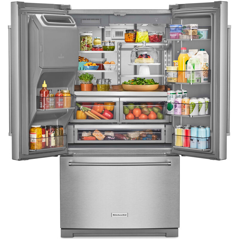 KitchenAid 36 in. 27 cu. ft. French Door Refrigerator with Ice & Water Dispenser - Stainless Steel with PrintShield Finish, Stainless Steel with PrintShield Finish, hires