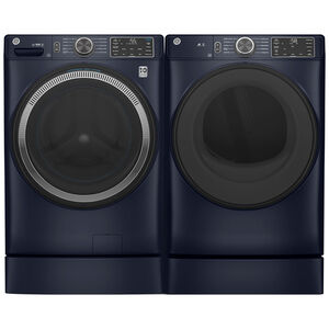 GE 28 in. 4.8 cu. ft. Smart Stackable Front Load Washer with UltraFresh Vent System with OdorBlock, Microban Antimicrobial Technology & Sanitize with Oxi - Sapphire Blue, Sapphire Blue, hires