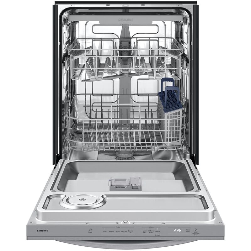 Samsung 24 in. Top Control Flush-Mount Dishwasher with 48 dBA Sound Level, 3rd-Rack & AutoRelease Door Drying - Fingerprint Resistant Stainless Steel, , hires