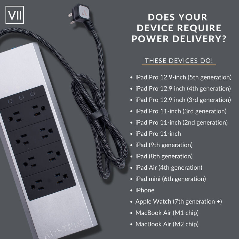 Austere VII Series 8-Outlet 4,000 Joules Surge Protector with 45 Watt PD Port, , hires