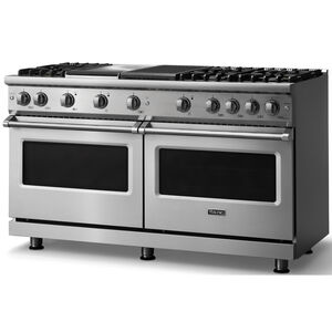 Viking 5 Series 60 in. 8.0 cu. ft. Standard Convection Double Oven Gas Range with 6 Sealed Burners, Grill & Griddle - Stainless Steel - Liquid Propane Gas, Polished Chrome Trim Option, , hires