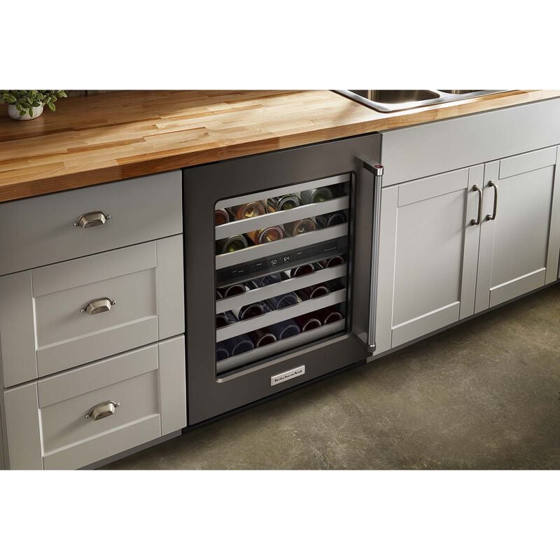 KitchenAid 24 in. Undercounter Wine Cooler with Metal Racks, Dual Temperature Zones & 46 Bottle Capacity - Black Stainless Steel, Black Stainless, hires