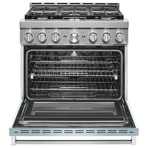 KitchenAid 36 in. 5.1 cu. ft. Smart True European Convection Gas Range with 6 Sealed Burners - Misty Blue, Misty Blue, hires