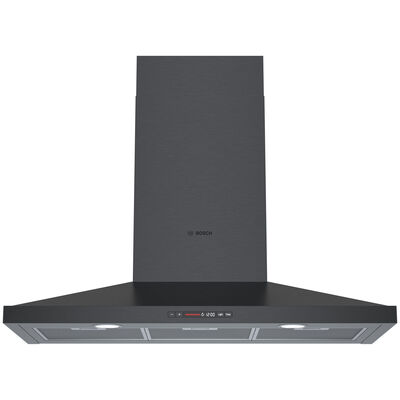 Bosch 800 Series 36 in. Chimney Style Range Hood with 4 Speed Settings, 600 CFM, Convertible Venting & 2 Halogen Lights - Black Stainless Steel | HCP86641UC