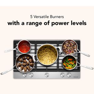 KitchenAid 36 in. 5-Burner Natural Gas Cooktop with Simmer Burner & Power Burner - Stainless Steel, , hires