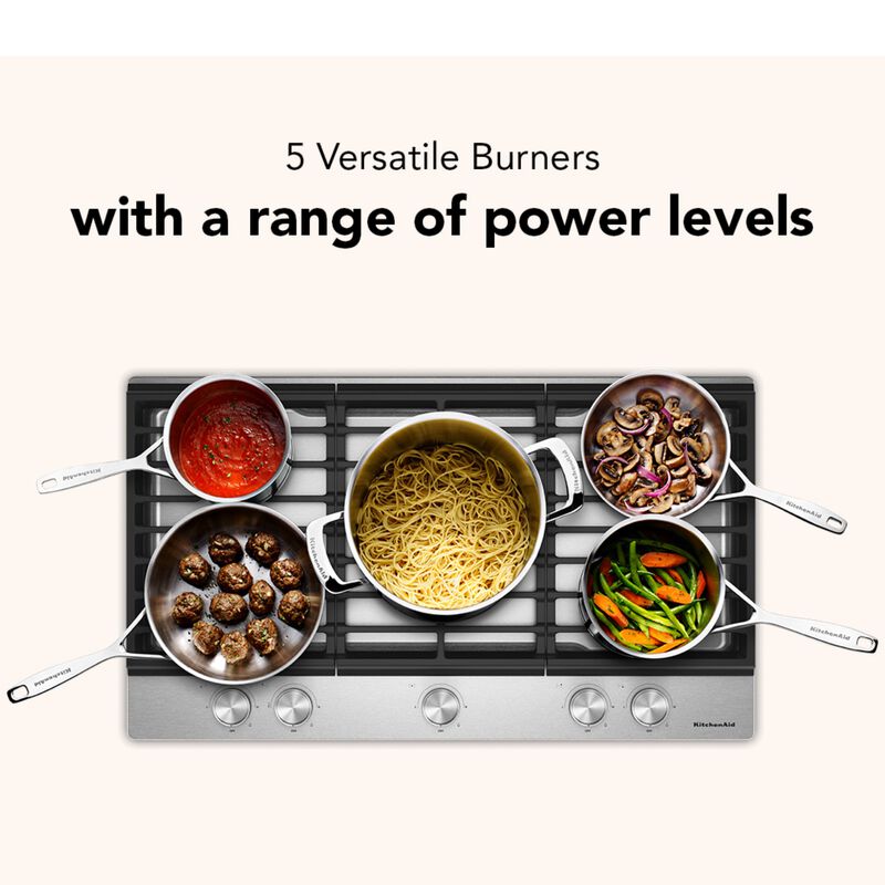 KitchenAid 36 in. 5-Burner Natural Gas Cooktop with Simmer Burner & Power Burner - Stainless Steel, , hires