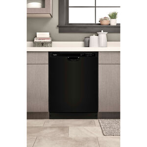 Whirlpool 24 in. Built-In Dishwasher with Front Control, 57 dBA Sound Level, 12 Place Setting, 4 Wash Cycles & Sanitize Cycle - Black, Black, hires