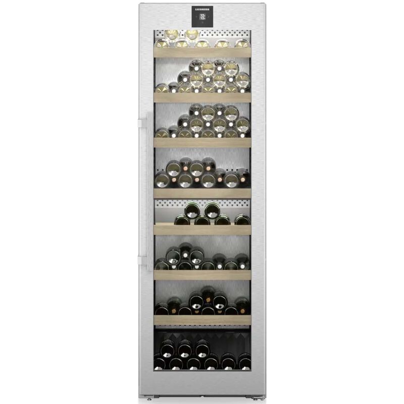 Liebherr 24 in. Freestanding Wine Cabinet with Wood Racks, Dual Temperature Zones & 155-Bottle Capacity - Stainless Steel, , hires