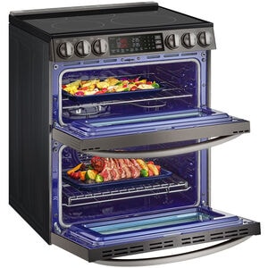 LG InstaView 30 in. 7.3 cu. ft. Smart Air Fry True European Convection Double Oven Slide-In Electric Range with Smoothtop Burners - PrintProof Black Stainless Steel, PrintProof Black Stainless Steel, hires