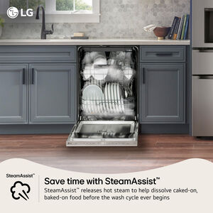 LG 24 in. Top Control Flush-Mount Smart Dishwasher with 46 dBA Sound Level, 3rd-Rack, AutoVent Dry & Pocket Handle - Black Stainless Steel, , hires