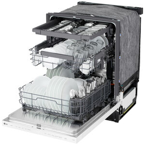 LG 24 in. Top Control Flush-Mount Smart Dishwasher with 46 dBA Sound Level, 3rd-Rack, AutoVent Dry & Pocket Handle - White, , hires