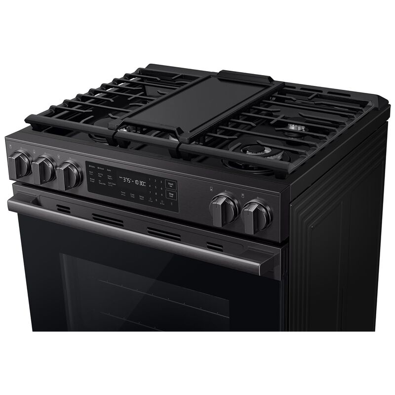 Samsung Bespoke 30 in. 6.0 cu. ft. Smart Air-Fry True European Convection Slide-In Gas Range with 5 Sealed Burners & Griddle - Matte Black Steel, Matte Black Steel, hires