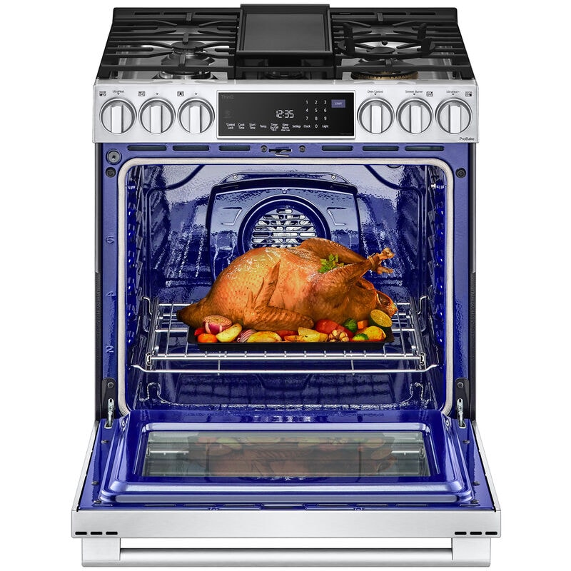 LG Studio 30 in. 6.3 cu. ft. Smart Air Fry True European Convection Slide-In Dual Fuel Range with 5 Sealed Burners & Griddle - Stainless Steel, , hires