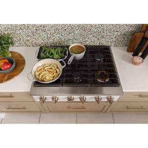 Cafe Commercial-Style 36 in. 6-Burner Natural Gas Rangetop with Simmer & Power Burners - Matte White, Matte White, hires