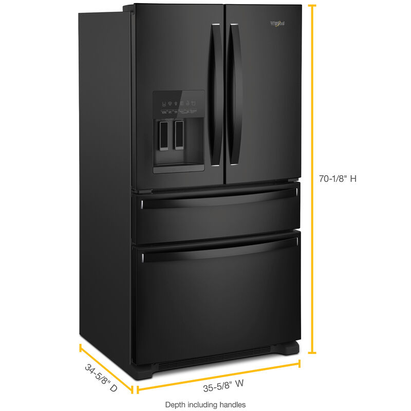Whirlpool 36in. 24.5 cu. ft. 4-Door French Door Refrigerator with Ice & Water Dispenser - Black, Black, hires