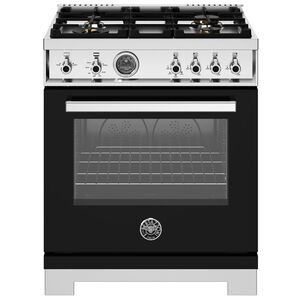 Bertazzoni Professional Series 30 in. 4.7 cu. ft. Dual Convection Gas Range with 4 Sealed Burners - Black, Black, hires
