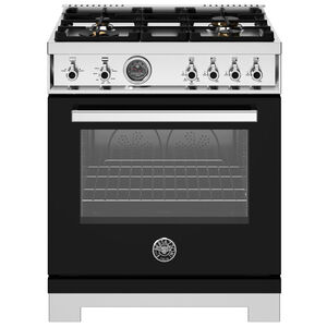 Bertazzoni Professional Series 30 in. 4.7 cu. ft. Convection Oven Freestanding LP Gas Range with 4 Sealed Burners - Black, Black, hires
