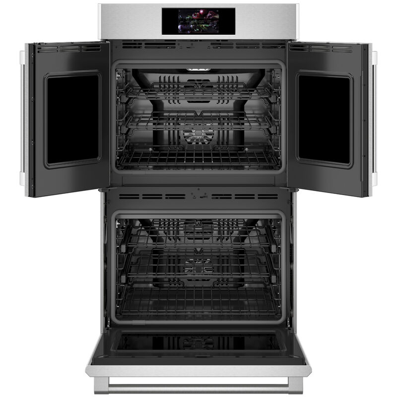 Monogram Statement Series 30" 10.0 Cu. Ft. Electric Smart Double French Door Wall Oven with True European Convection & Self Clean - Stainless Steel, , hires