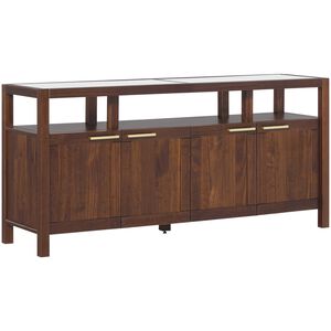 Walker Edison Isla Modern TV Stand with Glass Top - Walnut, , hires
