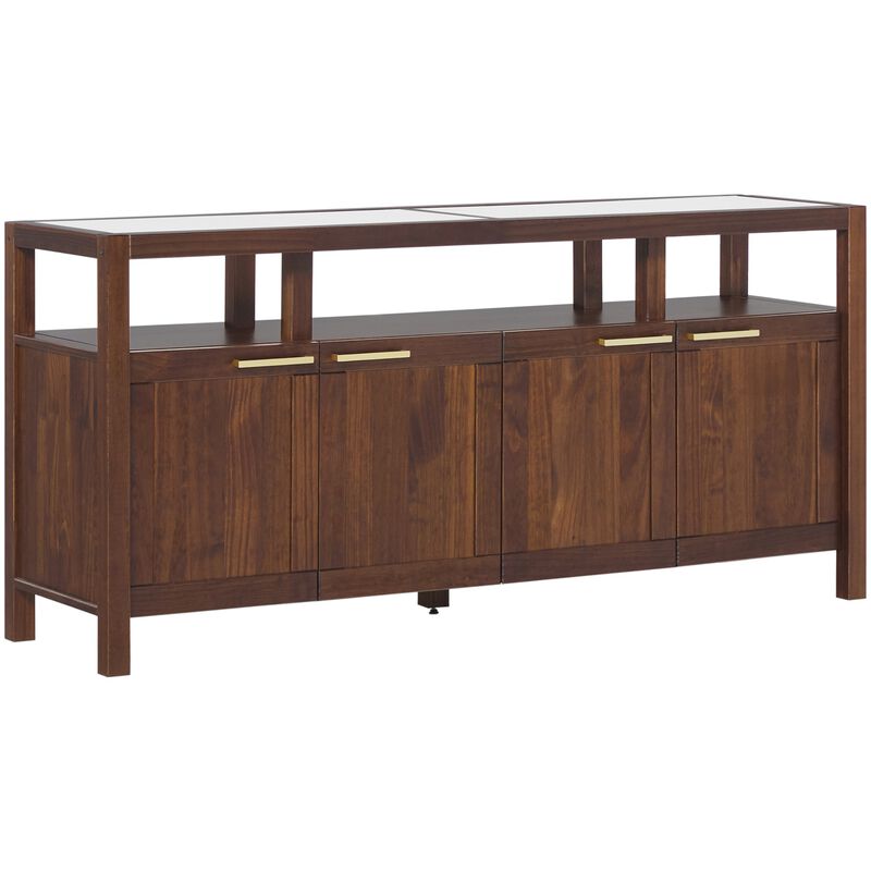 Walker Edison Isla Modern TV Stand with Glass Top - Walnut, , hires