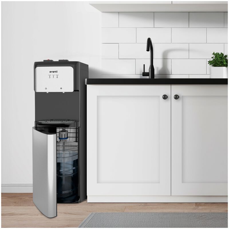 Avanti 12 in. Freestanding Hot & Cold Water Dispenser with Child Safety Guard - Stainless Steel with Black Cabinet, , hires