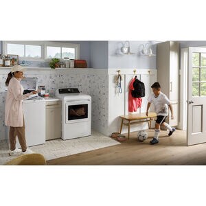 GE 27 in. 7.4 cu. ft. Electric Dryer with Sanitize Cycle & Sensor Dry - White, , hires