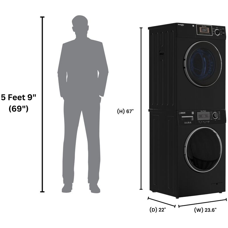 Equator Compact 24 in. 1.57 cu. ft. Electric Front Load Laundry Center with Sensor Dry, Pet & Sanitize Cycle - Black, , hires