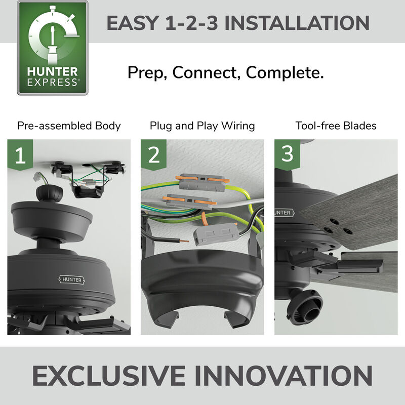 Hunter 52 in. Fonthill Energy Star HunterExpress Ceiling Fan with LED Light Kit & Handheld Remote - Matte Black, Matte Black, hires