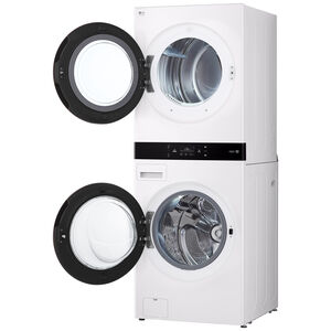 LG 27 in. 5.0 cu. ft. Smart Electric Front Load WashTower with AI Sensor Dry, TurboSteam, Allergiene Cycle, ezDispense, AI DD 2.0 Advanced Washing, Sensor Dry, Sanitize & Steam Cycle - Essence White, Essence White, hires