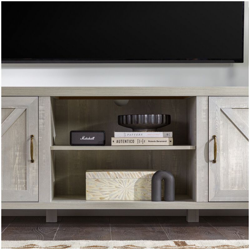 Walker Edison Barn Door 70 in. Modern Farmhouse TV Stand - Stone Gray, , hires