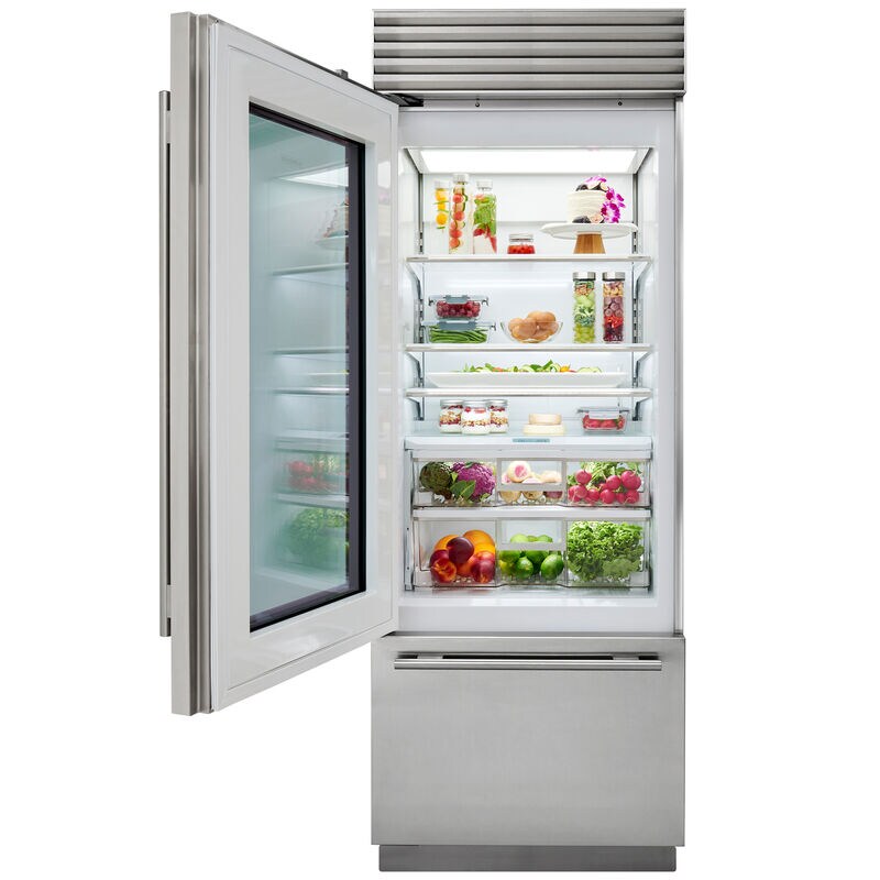Sub-Zero Classic Series 30 in. Built-In 17.0 cu. ft. Left-Hinged Smart Bottom Freezer Refrigerator with Tubular Handles - Glass Door with Stainless Steel Trim, , hires