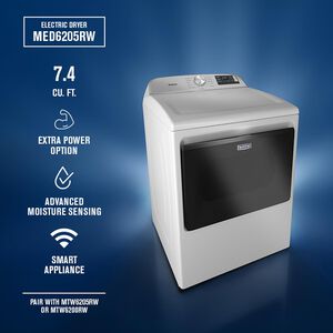 Maytag 27 in. 7.4 cu. ft. Smart Electric Dryer with Extra Power, Sensor Dry & Steam Cycle - White, White, hires