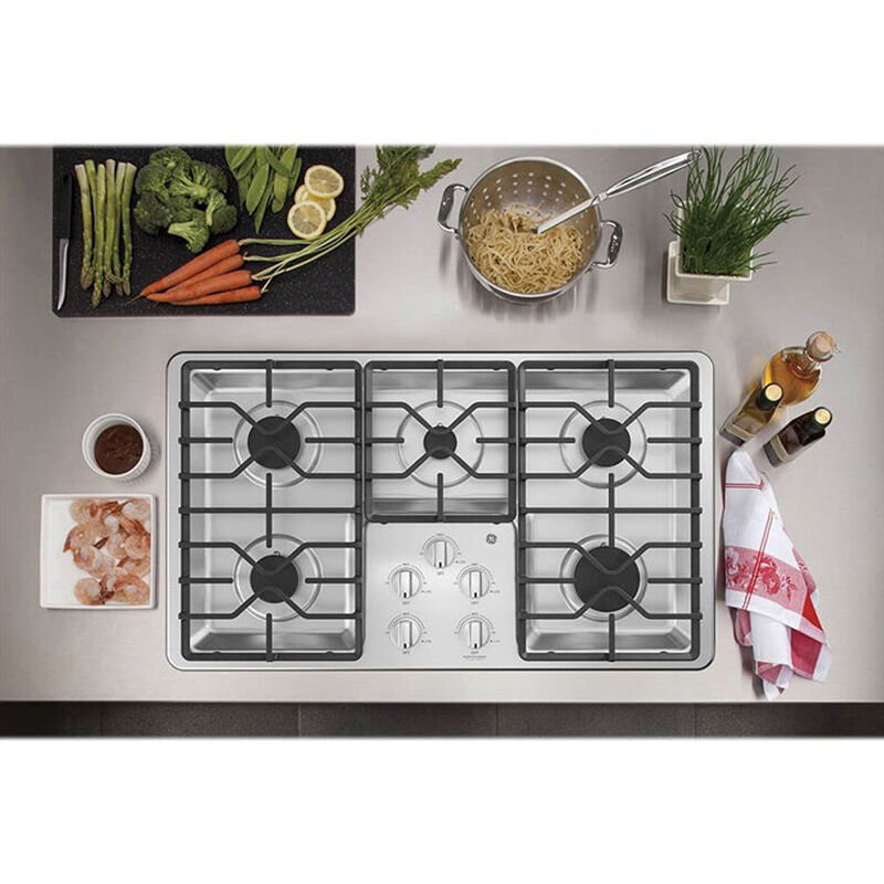 GE 36 in. 5-Burner Natural Gas Cooktop with Simmer Burner & Power Burner - Stainless Steel, Stainless Steel, hires