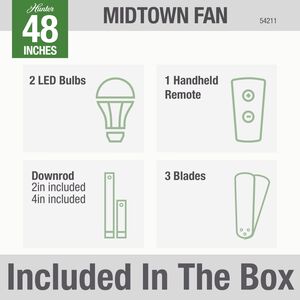 Hunter Midtown 48 in. Ceiling Fan with LED Light Kit and Handheld Remote - Fresh White, Fresh White, hires